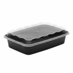 CuBEware 16 Oz Black Rectangular Microwavable Plastic Container with Lid, 7.25"x4.90"x1.50", 150 C