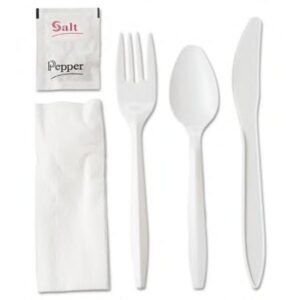 Plastic combo - 6 Piece Wrapped Cutlery Set (Fork, Knife, Napkin, Teaspoon, S&P) - 250 Ct