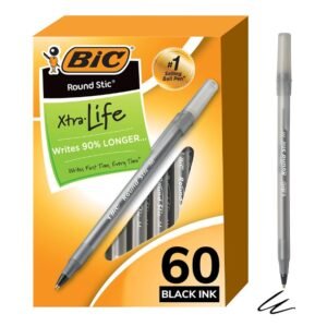 BIC Round Stic Xtra Life Ballpoint  1mm Medium  pens Black - 60ct.