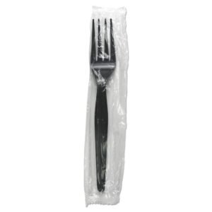 Choice Black Heavy Weight Wrapped Polystyrene Plastic Fork - 1,000Ct