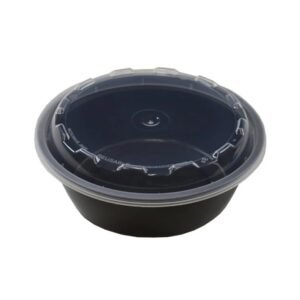 CuBEware 18 Oz Black Round Microwavable Plastic Container with Lid, 6.00"x1.90", 150 Ct