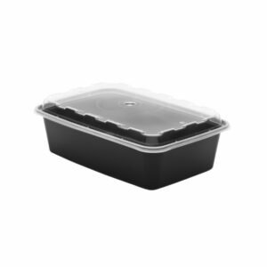 CuBEware 38 Oz Black Rectangular Microwavable Plastic Container with Lid, 8.30"x5.80"x2.18", 150 Ct