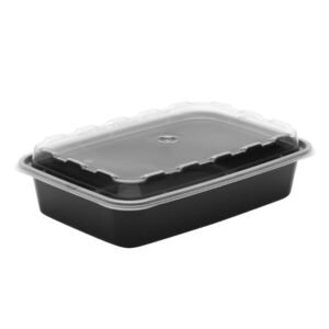 CuBEware 48 Oz Black Rectangular Microwavable Plastic Container with Lid, 10.40"x6.65"x1.70", 100 Ct