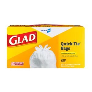 Glad® CloroxPro® Quick-Tie® Tall Kitchen Trash Bags, 13 Gallon, 200 Ct
