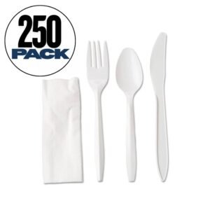 Plastic combo - 4 Piece Wrapped Cutlery Set (fork, knife, teaspoon, napkin) - 250 Ct